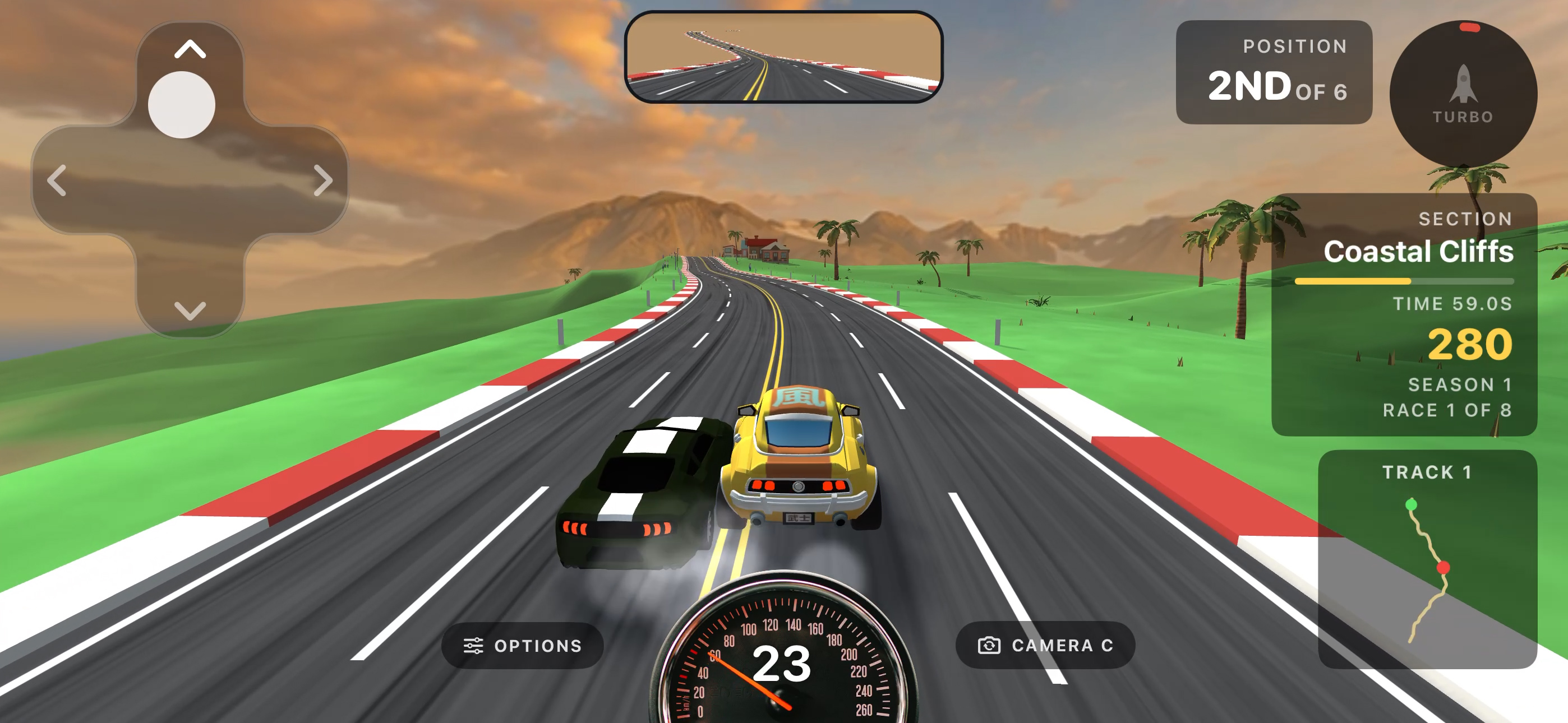 Racing a rival along the Coastal Cliffs at golden hour